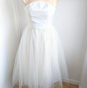 White ivory tulle tea length short dress